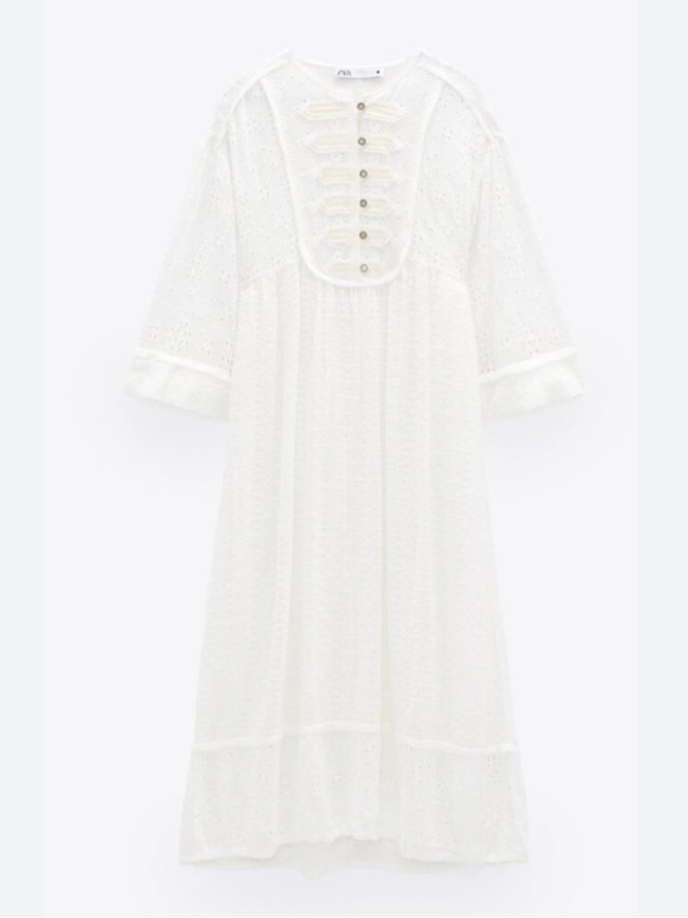 ZARA White Eyelet Midi Dress